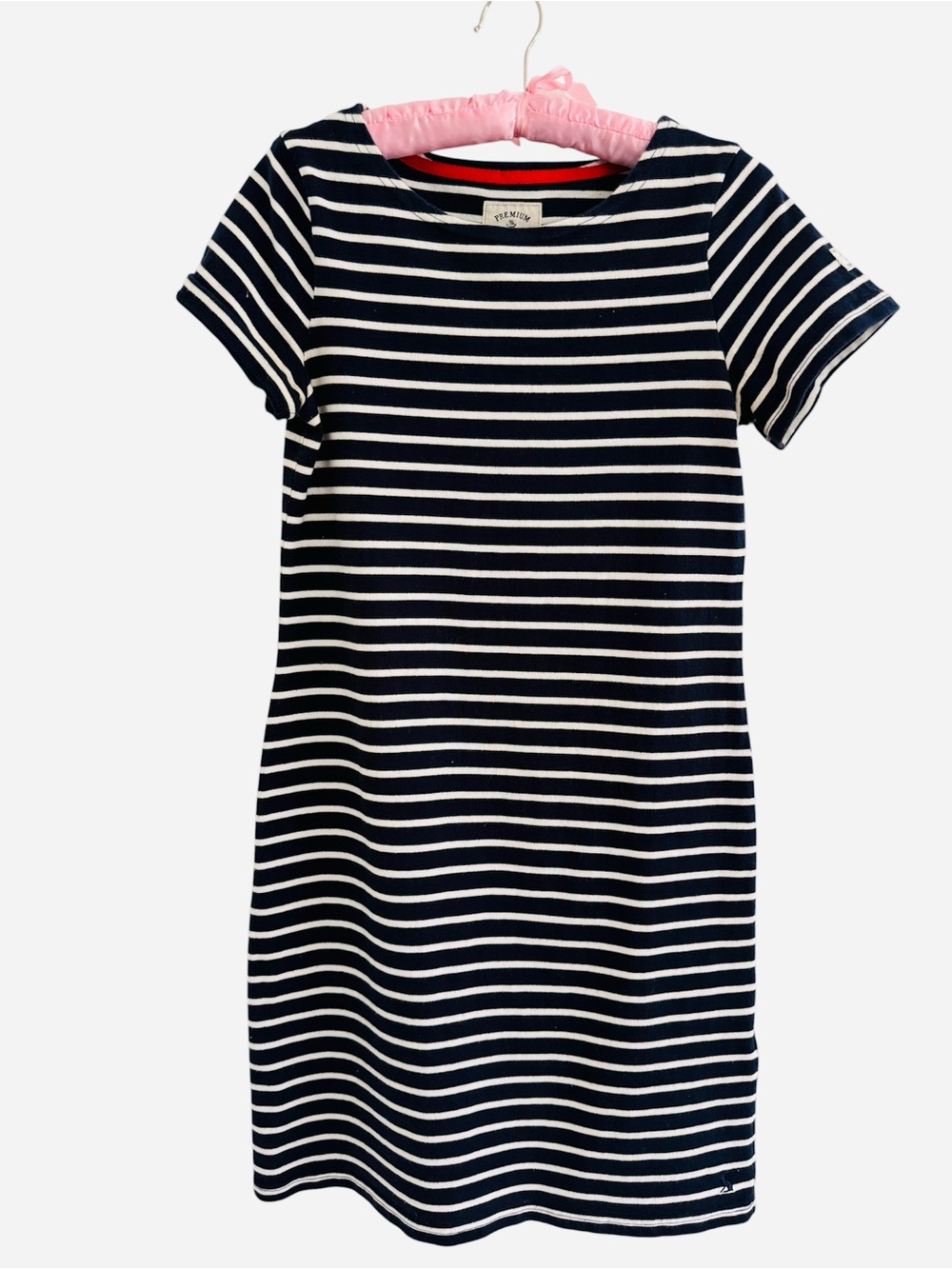 Joules Navy and White Striped Short-Sleeve Mini Dress